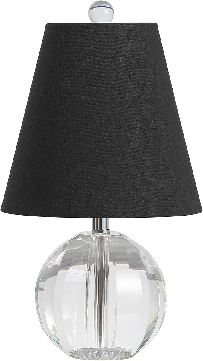 JONATHAN Y 16" Clear/Black Crystal Ball LED Table Lamp, White Modern Bedside Lamp, with White Linen Empire Shade, Glam Orb Glass Nightstand Lamp for Living Room, LED Bulb (JYL2079B)