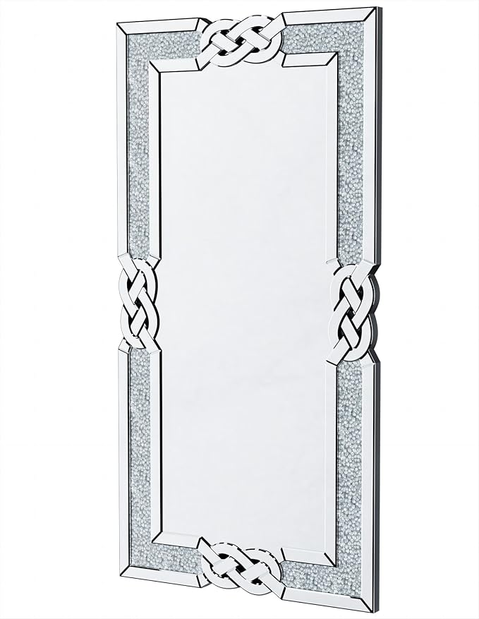 Crushed Diamond Mirror Silver Vanity Rectangular Wall Decor 48x24 inch