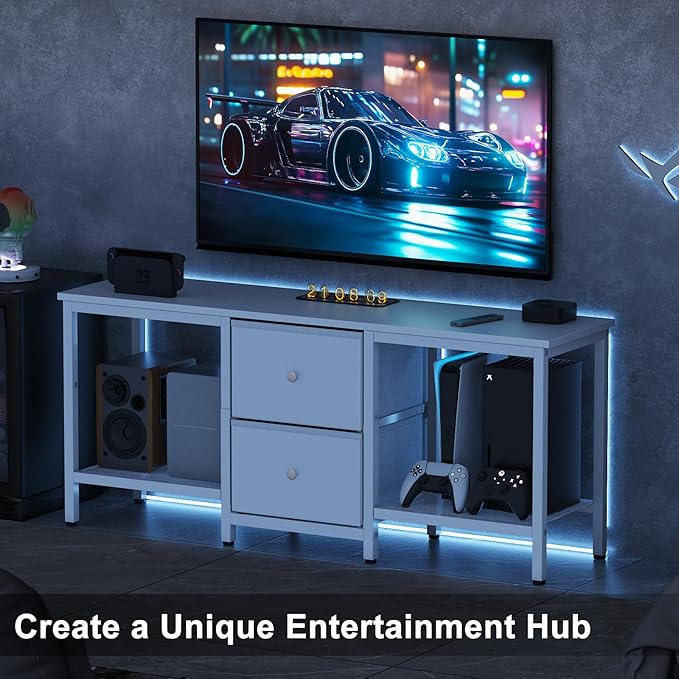 TV Stand Suitable for TVs up to 55 Inches, Entertainment Center with Storage Drawers and Shelves, Media Console Table for Living Room and Bedroom (White)