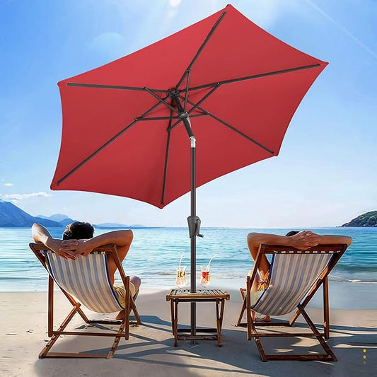 7.5ft Outdoor Patio Umbrella - Table Umbrella Waterprool UV Protection, Sombrillas de Patio with Push Button Tilt, Sun Umbrella for Pool, Porch, Garden, Deck, Backyard (Red)