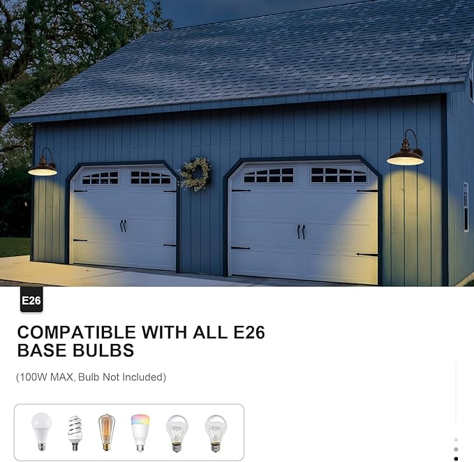 Dusk to Dawn Sensor Outdoor Barn Light Fixtures, 16 Inch Dome Farmhouse Outdoor Wall Sconces, Rustic Exterior Wall Mount Lights, Industrial Bronze White Wall Lanterns for Porch, 2 Pack
