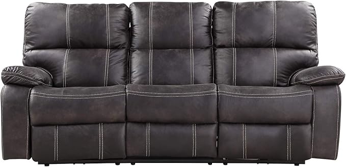 Zoey Dark Graphite 84" Power Sofa with Dual Recliners, Microsuede Upholstery, and USB Charging Station