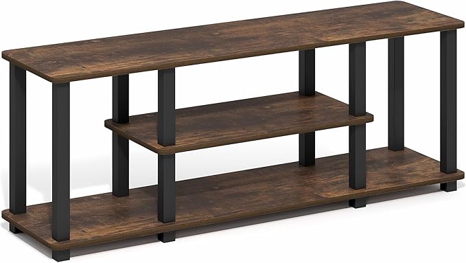 Furinno Turn-S-Tube TV Stand, 3-Tier Open Shelf Rectangular Entertainment Center, Open Frame TV Console for TV up to 50 Inch, Open Back, Toolless Assembly, for Living Room, Bedroom, Amber Pine