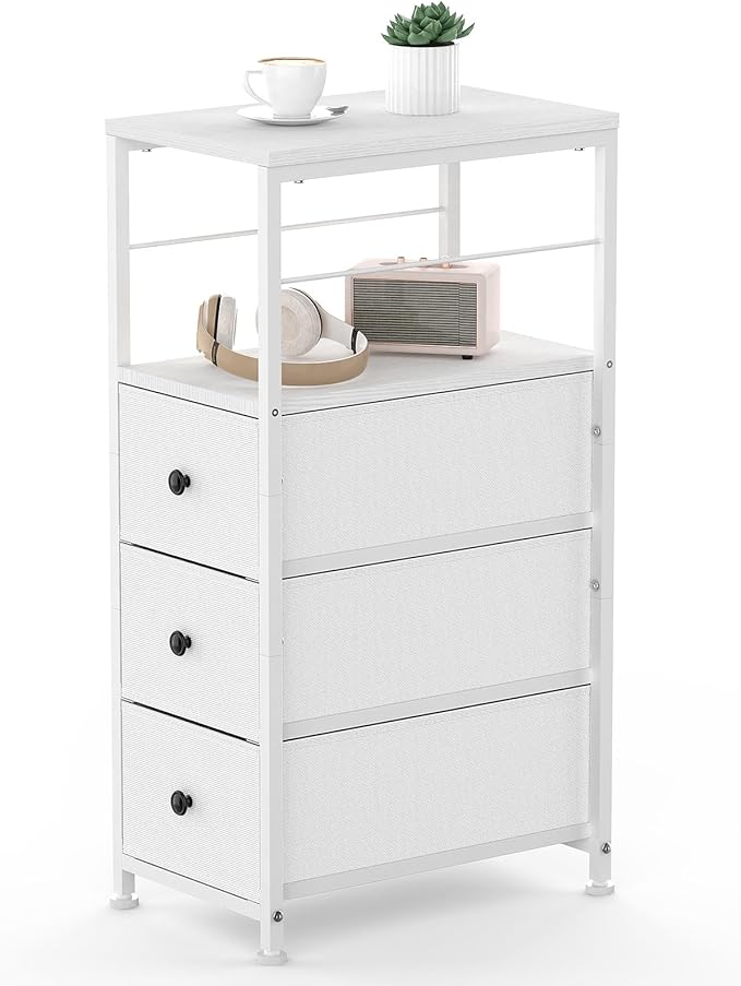 YBING Narrow Storage Cabinet with Drawers, Narrow Dresser, Small Fabric Storage, Slim Dresser for Bedroom, Small Spaces, Laundry, Closet, Bathroom, White