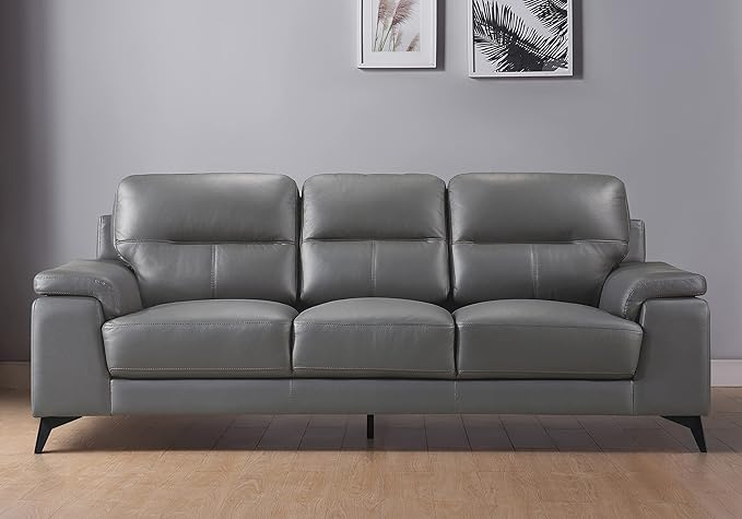 Lexicon Leather Couch, Modern Couch Sofa, Top Grain Leather Match Sofa, Oversized Sofa for Living Room, Bedroom, Office, Apartment, 3-Seater Couches, Dark Gray