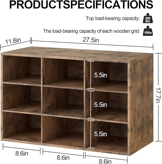 9-Cubby Shoe Rack, 3-Tier Wood Shoe Organizer, Multifunctional Shoe Organizer Bench for Entryway, Mudroom, Hallway, Closet,27.5 * 11.81 * 17.72 Inch,Brown