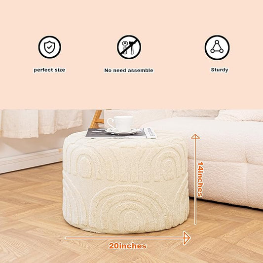 Asuprui Plush Fabric Ottoman Footrest – 20"x14" Soft Foam Pouf with Removable Cover Perfect for Living Room, Bedroom & Dorm(Linen)