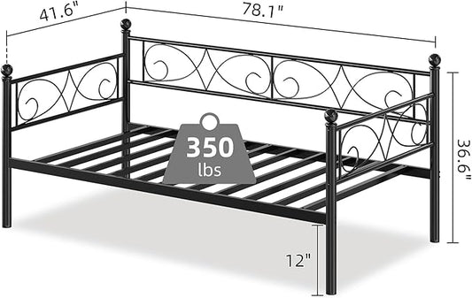 IDEALHOUSE Twin Size Daybed Frame, Metal Sofa Bed Frame, Heavy Duty Metal Slats, Day Bed for Living Room, Bedroom, Guest Room, Space Saving, Black