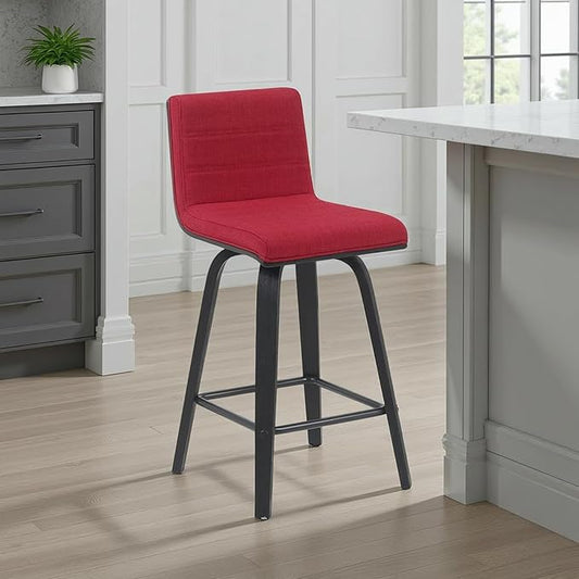Vienna Modern Counter Height Swivel Bar Stool with Red Upholstered Seat and Brushed Wood Frame Set of 3