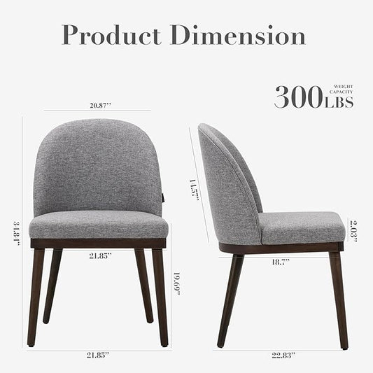 Upholstered Dining Chairs Set of 6, Large Dining Room Kitchen Chairs with High Back and Deep Seat, Modern Fabric Dinner Chairs with Wood Legs, Dark Grey