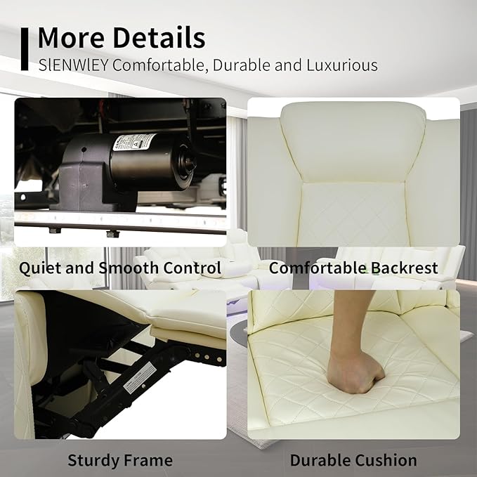Power Leather Recliner Sofa Set with LED Light,Reclining Loveseat and Chair Set with USB,Leather Couch Set for Loveseat with Storage Console/Single Recliner 2 PCS for Living Room(White,2+1)
