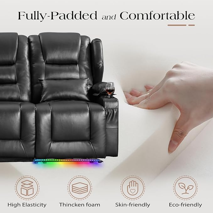 Oprisen 3-Seater Power Recliner Sofa Couch Flip Middle Backrest Reclining Sofa Chair for Living Room with Multi-Function Console/Cup Holders/LED Ambient Light