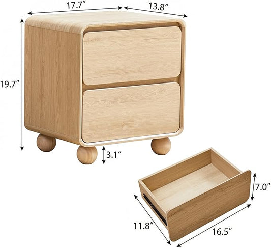 AVZEAR Modern 2 Drawer Dresser, 2 Drawer Nightstand Small Wooden Dresser Chest of Drawers, Handle Free & Curved Profile Design Sofa End Table for Living Room, Nursery, Natural