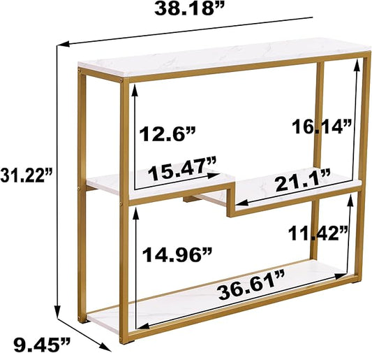 loglus Console Table for Entryway, Faux Marble MDF Sofa Table with Golden Frame (Multilayer, White Marble)