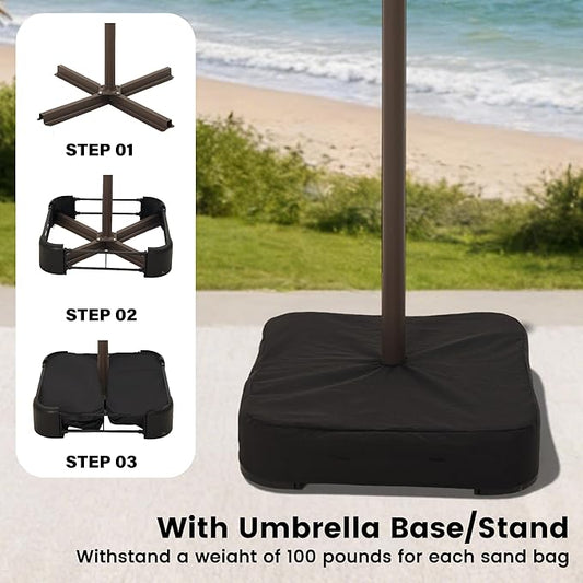 Ayge 15FT Patio Umbrella with Base,Large Outdoor Double-Sided Rectangle Umbrella with Crank Handle, Market Umbrella for Poolside Garden Deck Backyard Beach Pools,Brown