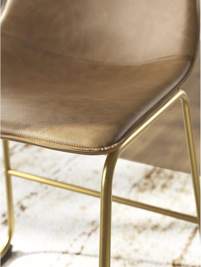 Signature Design by Ashley Lexadine Contemporary Upholstered Faux Leather Dining Chair, Set of 2, Light Brown & Gold