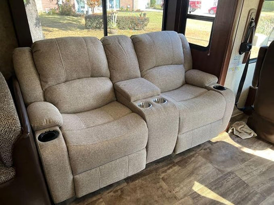 RecPro Charles Powered Double Recliner Sofa & Loveseat | Wall Hugger RV Furniture, Cloth (Oatmeal, 70")