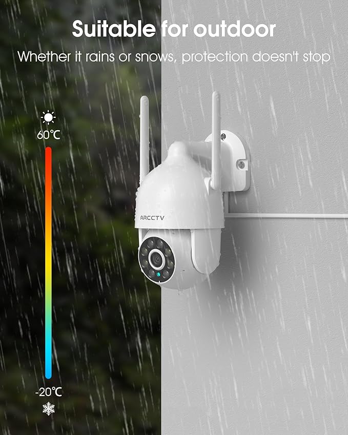 2K Security Cameras Outdoor, 360°Pan-Tilt View 2.4G/5G WiFi Security Camera with Motion Tracking, Spotlight & Siren, 2-Way Audio, Full Color Night Vision, Waterproof (2 Pack)