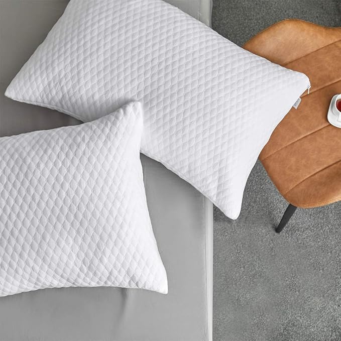 NTCOCO Shredded Memory Foam Bed Pillows for Sleeping Queen Size 2 Pack,with Washable Removable Hypoallergenic Sleep Pillow for Back and Side Sleeper