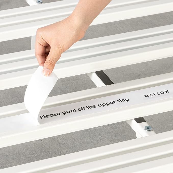 Mellow Rocky Base E 14" Platform Bed Heavy Duty Steel White, w/ Patented Wide Slats (No Box Spring Needed)- Cal King