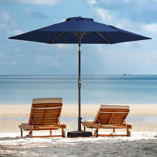 JEAREY 7.5FT Patio Umbrella Outdoor Table Umbrella with 6 Sturdy Ribs, Push Button Tilt & Easy Crank Table Umbrella for Garden, Deck, Backyard & Pool, Deep Blue