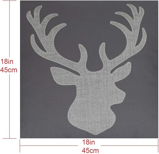 Deer Head Pillow Case Decorative Cotton Linen Embroidered Cushions Covers 18x18 Inches (Grey) …