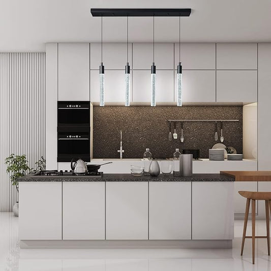 Kitchen Island Lighting Modern Light Fixture Black Pendant Light Dimmable LED Black Finish Mini Crystal Pendant Lights for Dining Room Living Room(4-Light )