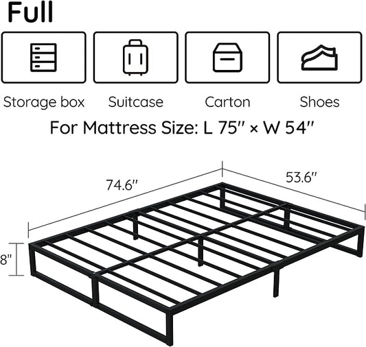 8 Inch Bed Frame Full Metal Platform Mattress Foundation with Steel Slat Support, No Box Spring Needed, Easy Assembly, Black