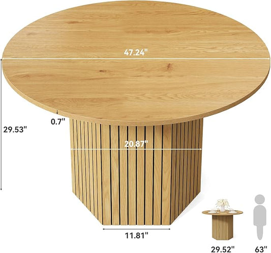 LITTLE TREE Round Wood Dining Table, 47-Inch Small Dining Table for 4, Modern Circle Kitchen Table with Wood Strip Base for Kitchen Living Room, Walnut