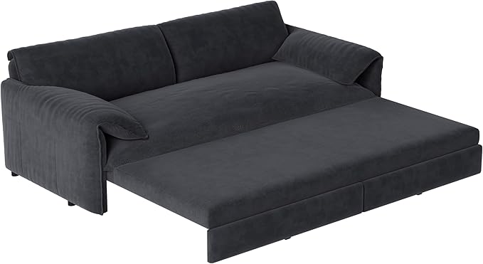 Eafurn 66" Convertible Sofa Bed Queen Size, 3-in-1 Pull Out Sleeper Couch Sofabed, Modern Velvet Loveseat Chaise Lounge w/Side Storage Pocket for Living Room Office | Removable Cushions