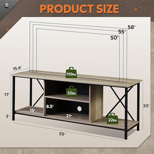 WLIVE Industrial TV Stand for Up to 65 inch TV, Heavy-Duty Metal Frame Entertainment Center with Adjustable Shelves & Cable Management, Media TV Console for Living Room Bedroom, Gerige