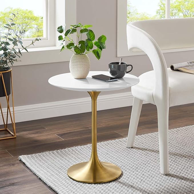 Modway Lippa Side Table, Gold White