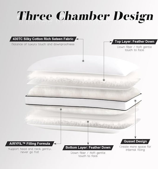 DOWNSTORIA Feather Down Pillows King Size Set of 2 with Gusset, Luxury Hotel Collection Bed Pillow 2 Pack, Down Surrounded Pillows for Sleeping, Soft Fluffy for Side, Back Sleepers 20x36 in.