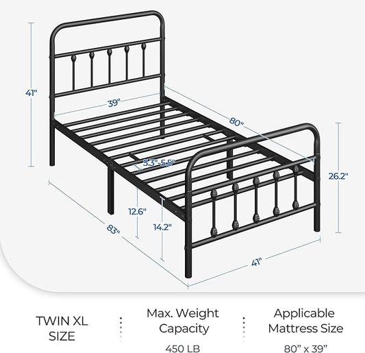 Yaheetech Classic Metal Platform Bed Frame Mattress Foundation with Victorian Style Iron-Art Headboard/Footboard/Under Bed Storage/No Box Spring Needed/Twin XL Size Black
