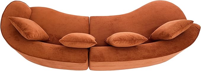 Christopher Knight Home Braebt 126" Modular Sofa with 4 Throw Pillows, Curved 5-Seater Large Sofa Couches, Comfy Upholstered Sectional Cloud Couch for Living Room, No Assembly Required, Dark Orange