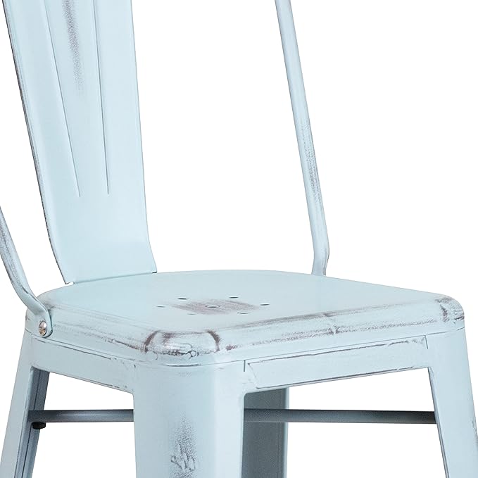 Flash Furniture Blake Commercial Grade 4 Pack 30" High Distressed Green-Blue Metal Indoor-Outdoor Barstool with Back