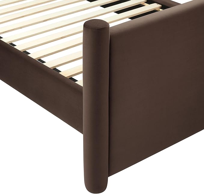 Modway Rael Full Platform Bed Frame with Upholstered Headboard and Footboard in Chocolate Brown – Stain-Resistant Performance Velvet Full Size Bed with Rounded Posts