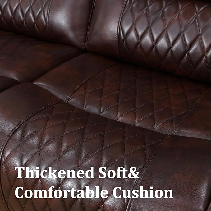Breathing Leather Reclining Sectional Couch, 6 Seat L Shaped Sofa with 2 Power Recliner Seats, Reclining Sectional Sofa with LED Lighting/USB Port/Cup Holder/Storage (Dark Red)