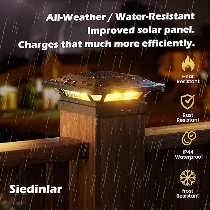SIEDiNLAR Solar Post Cap Lights 16 LEDs 2 Modes 3.5x3.5 4x4 Wooden Vinyl Post Light Waterproof Outdoor for Fence Deck Patio Garden Decor, Warm/Cool White (2 Pack, Black)