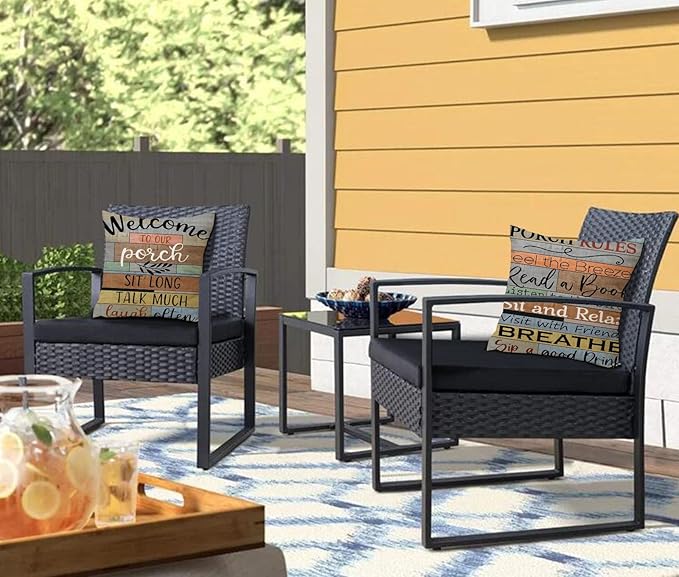 Jartinle Porch Rules Sign Outdoor Pillow Covers Waterproof Welcome to Our Porch Patio Pillow Covers for Couch Bench Patio Furniture Set of 2 (Brown, 16x16)