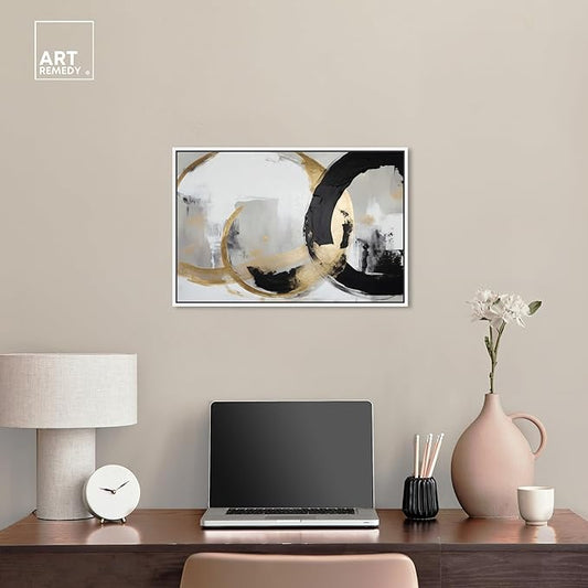 Art Remedy Another Dimension Canvas Modern Black White Abstract Wall Art, White Frame, 24" x 16"