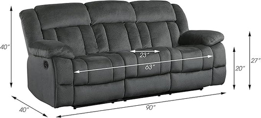 Lexicon Home Theater Seating, Wall Hugger Manual Reclining Sofa, 3-Seat Dual Recliner Sofa for Living Room, 90" W Sofa, Charcoal