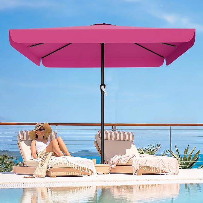 AreShark 8 X 10 FT Large Rectangular Patio Umbrella with Valance, Outdoor Table Market Umbrella w/Crank & 8 Ribs, Rectangle Outdoor Umbrellas for Garden, Deck, Yard and Poolside, Rose Pink