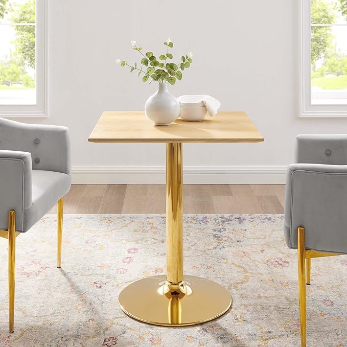 Modway Verne Square Wood Grain 28" Dining Table in Gold Natural