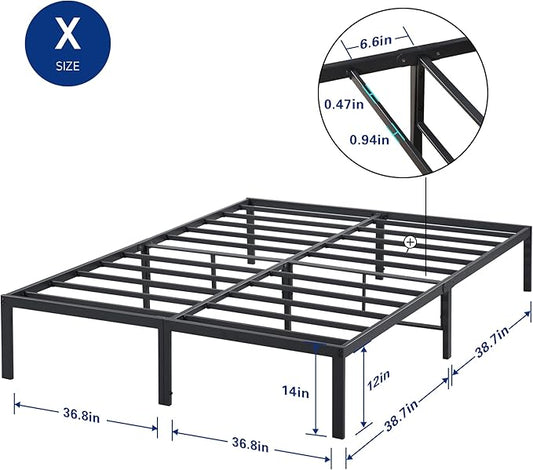 Olee Sleep 14 Inch Dura Metal Steel Slat Bed Frame, Twin XL