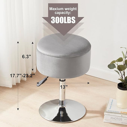 Adjustable Ottoman Stool Grey Vanity Stool Vanity Chair for Makeup Room Stool Chair for Vanity Stool with Storage Makeup Stools with Storage Swivel Makeup Chair for Bathroom Velvet