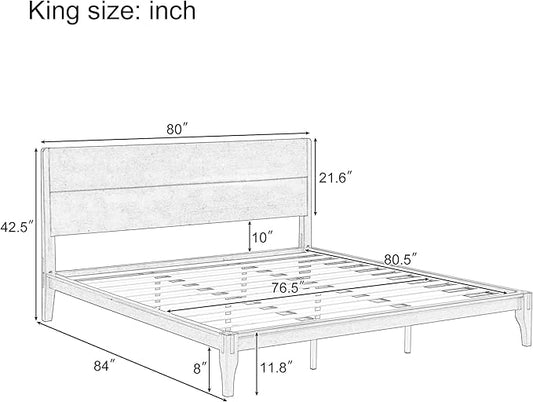 Merax King Size Bamboo Platform Bed, Mid-Century Modern Bed Frame with Tall Headboard, Solid Sustainable Bedframe King-Size, Wood Slat Support, No Box Spring Needed, Easy Assembly, Noise Free, Brown