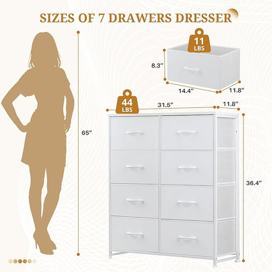 8-Drawer Fabric Dresser, Chest of Drawers Clothes Cabinet for Closet & Bedroom, Storage Organizer with Steel Frame for Entryway, Dorm, Living Room, White
