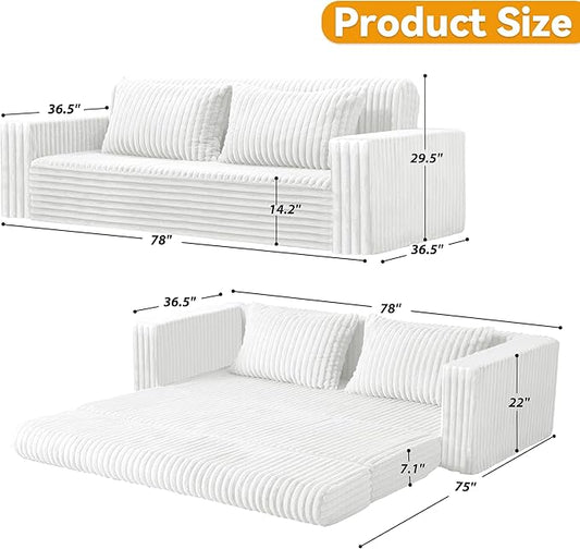 HABUTWAY Folding Sofa Bed, 2 in 1 Convertible Sleeper Chair with 2 Pillows, Portable Fold Out Chair Bed with Armrest, Comfy Floor Couch, Lazy Sofa for Living Room Bedroom Dorm Home Office, Beige