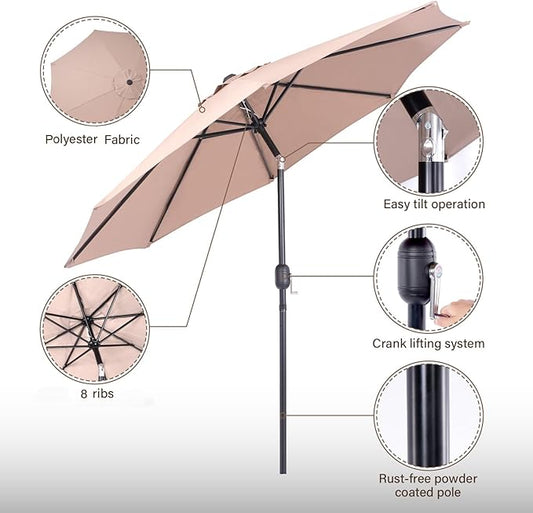 Backyard Expressions 9 ft. Patio Umbrella, Market Table Umbrella w/Tilt and Crank, 8 Ribs